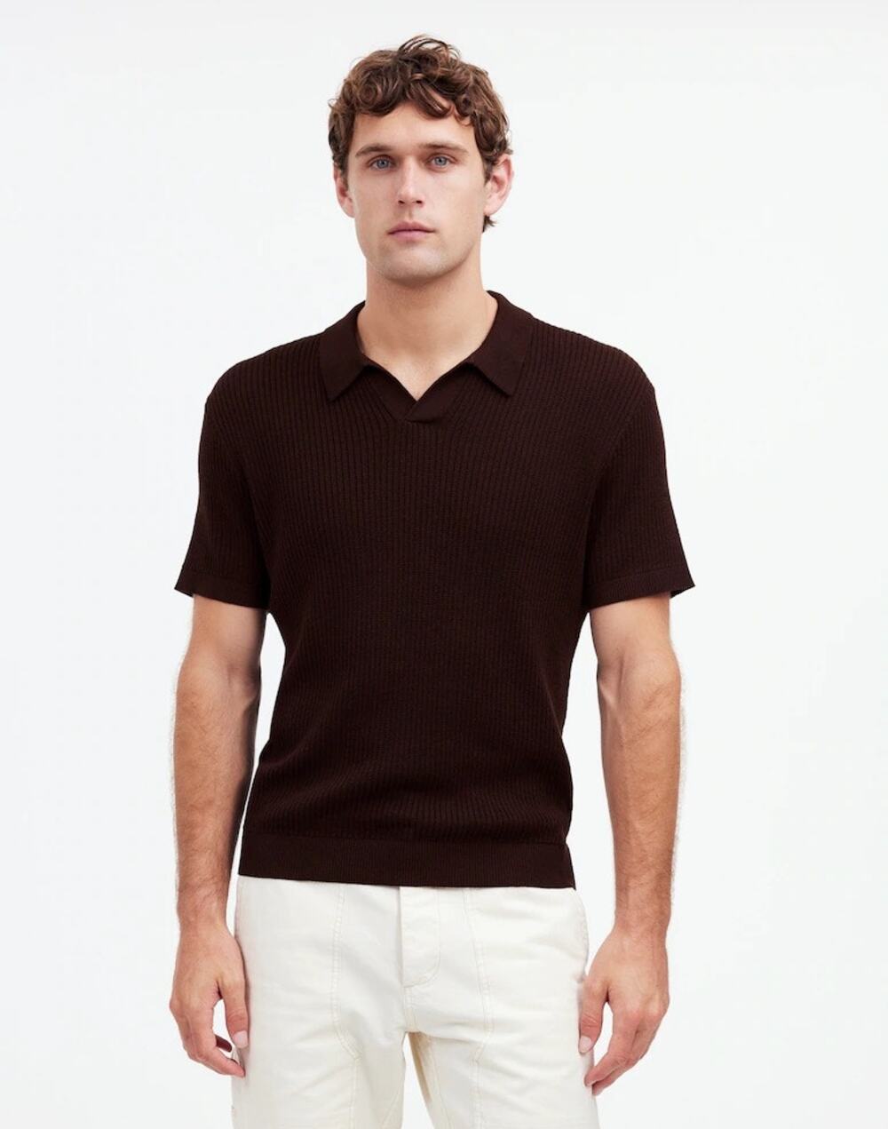 Madewell Open-Stitch Johnny-Collar Polo Sweater